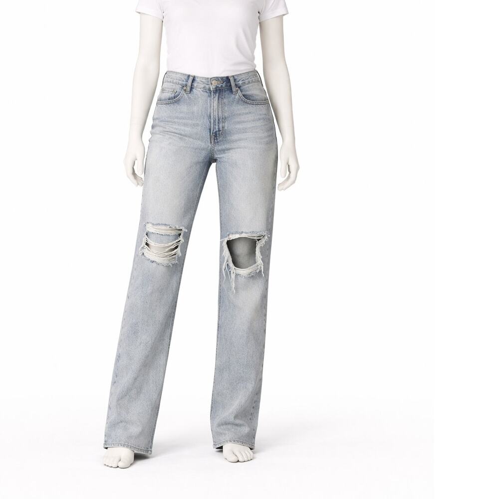 American Eagle 90s Straight Jeans Womens 8 Distressed Acid Wash Y2K, baggy,